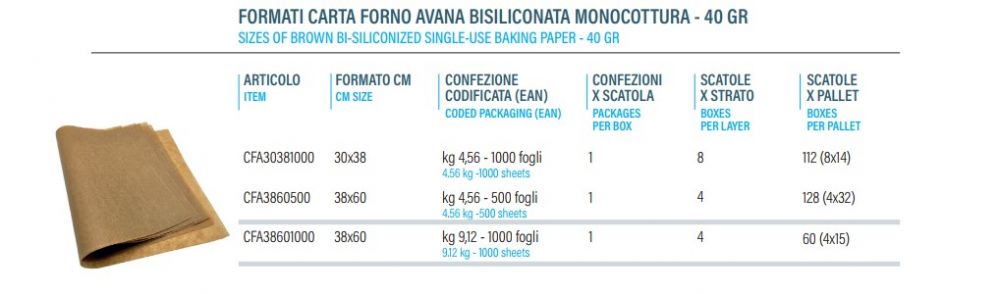 Carta forno avana bisiliconata 40gr formati _ 40g brown bi-siliconized baking paper sizes